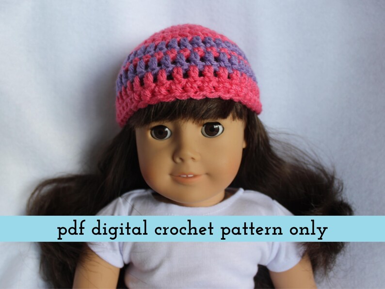 18 Inch Doll Hat Crochet Pattern – Striped Design (PDF Pattern) image 1