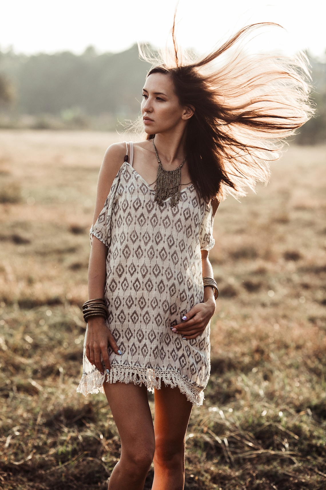 Boho Festival Clothing Women Dress Tribal Print Dress Cold Etsy