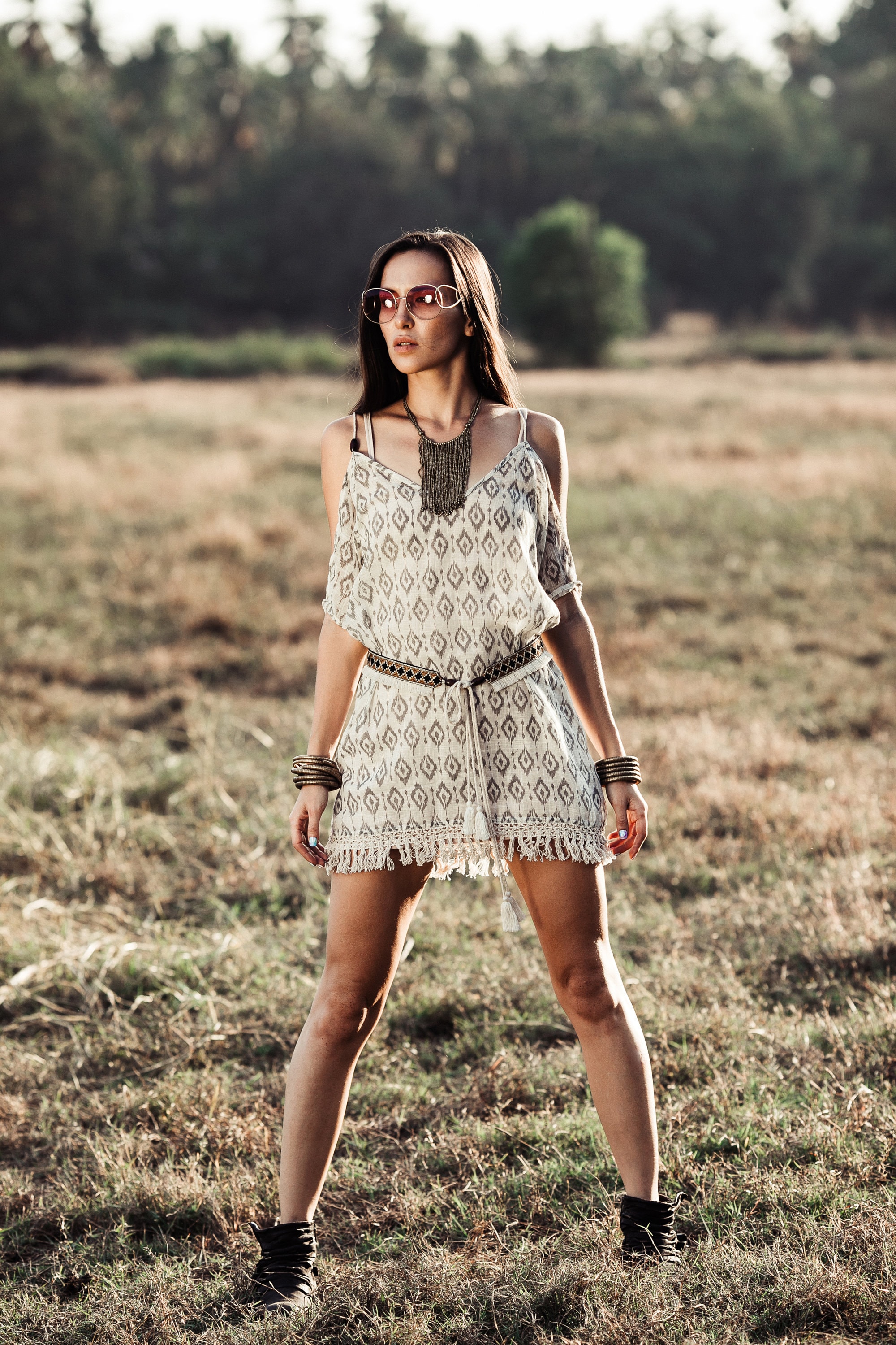Tribal print shop cold shoulder dress