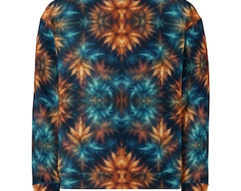 Comfy Sweatshirt Brushed Fleece Leaves Pattern Top