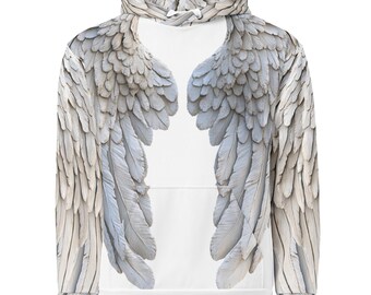Bluza z kapturem Angel Wings, z wyrazistym nadrukiem piór w kolorze białym