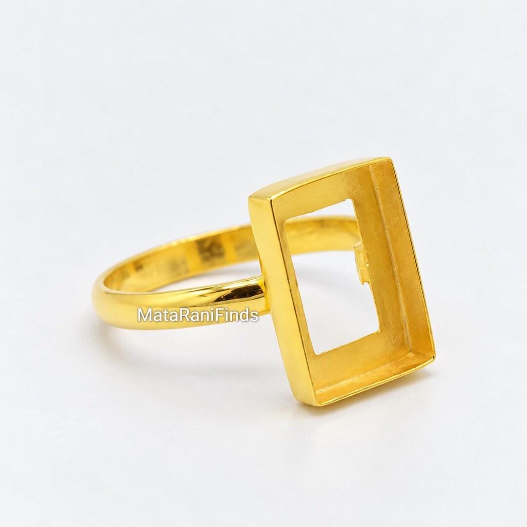 Gold Plated Sterling Silver Rectangle Bezel Ring: DIY Cabochon Setting ...