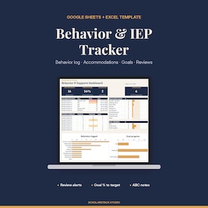 Hoja de cálculo de Google para el seguimiento del comportamiento / Seguimiento de adaptaciones del IEP / Hoja de datos de educación especial / Seguimiento de objetivos del IEP / Hoja de cálculo de Excel para profesores