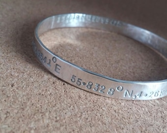 Coordinates bangle, Custom bangle, Coordinates bracelet, Latitude Longitude Bangle, Longitude bracelet, Personalize bangle, Gift for her