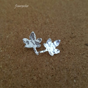 Hammered Sterling Silver Leaf Stud Earrings: Dainty Nature Jewelry