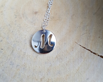 Letter M Necklace, Sterling Silver Initial Necklace, Silver