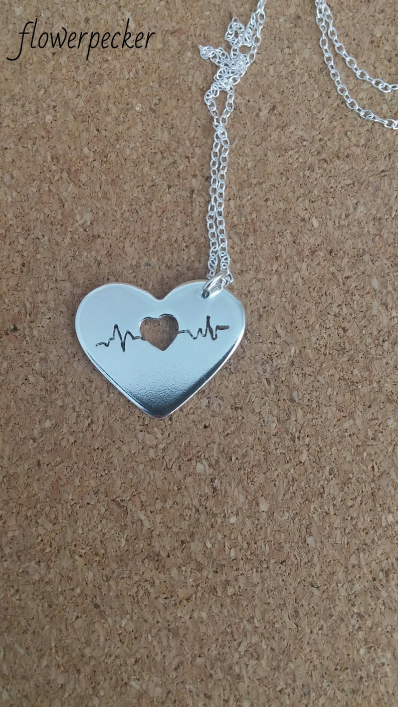 Nurse Sterling necklace Heartbeat necklace Ekg Gift for her Ecg Nurse gift Heart necklace Valentine jewelry Medical necklace