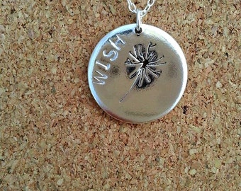 Dandelion necklace Wish Pendant Wish Jewellery Silver necklace Hand stamped Pendant Dandelion pendant