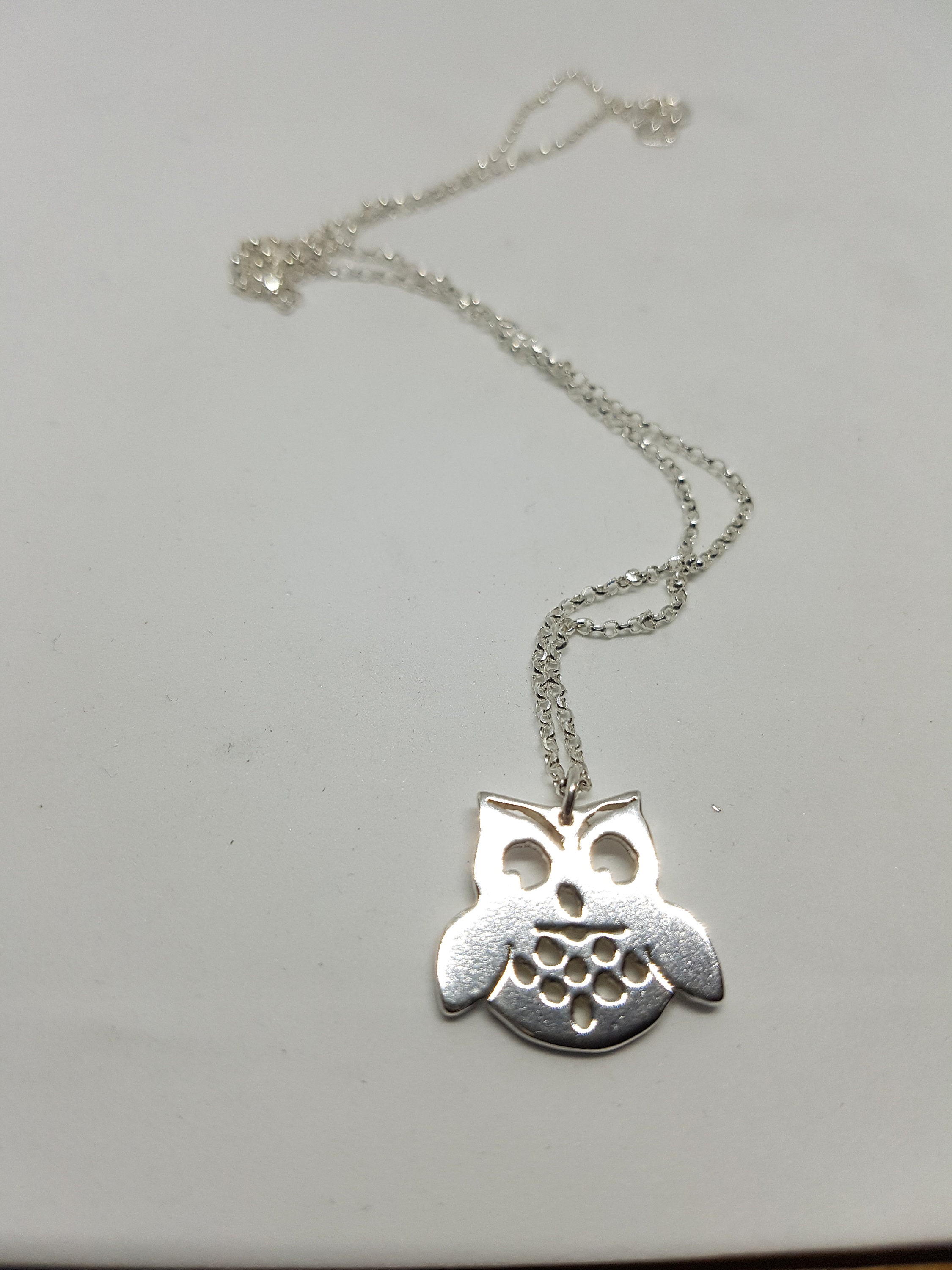 Sterling Silver Owl Necklace: Hand Sewn Bird Pendant