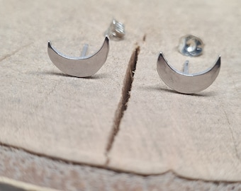 Sterling Silver Half Moon Stud Earrings: Crescent Jewelry Gift
