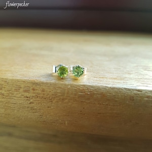 Peridot gemstone silver stud earrings, August birthstone