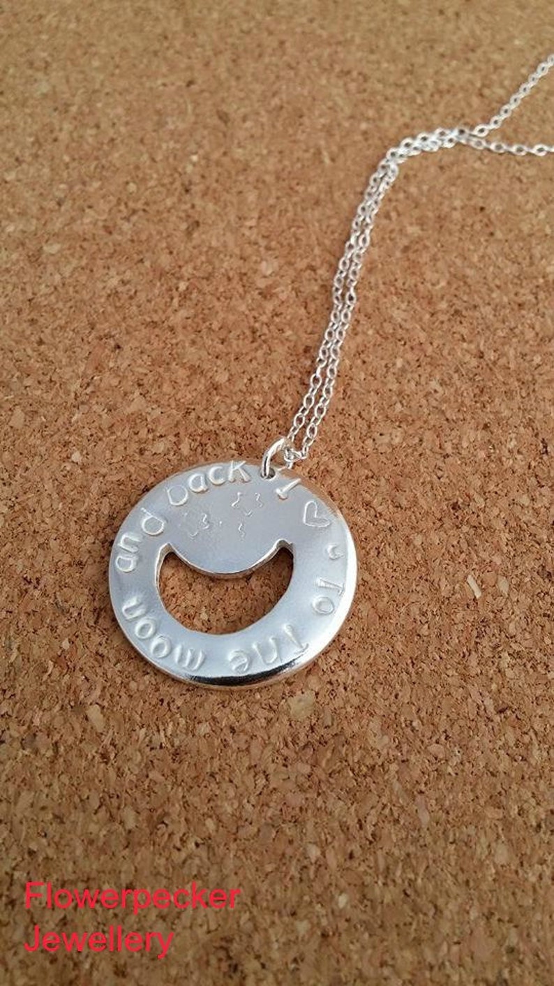 I love you to the moon and back Pendant Necklace Sterling Silver Necklace Mothers Gift Inspirational Jewelry Silver Pendant image 2