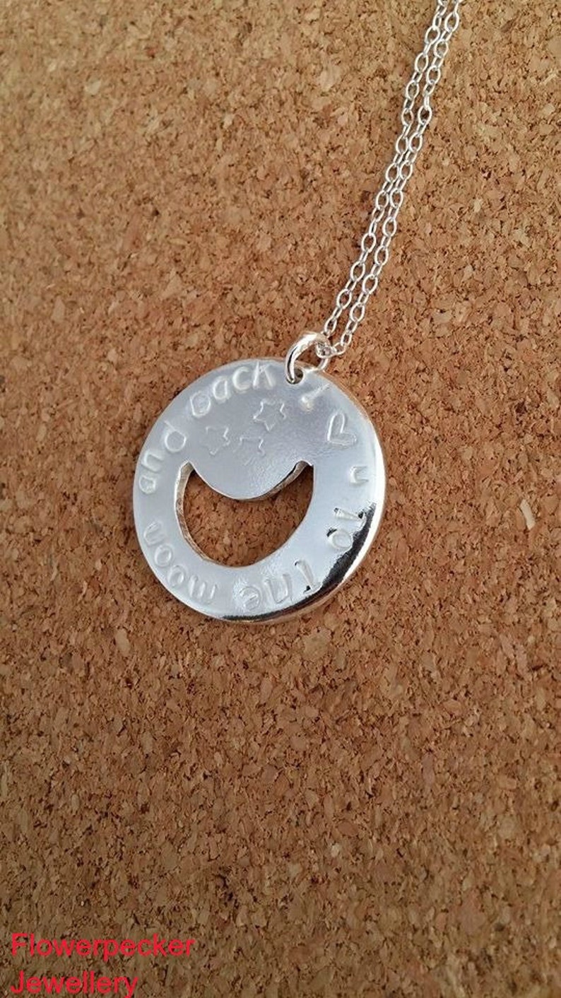 I love you to the moon and back Pendant Necklace Sterling Silver Necklace Mothers Gift Inspirational Jewelry Silver Pendant image 3