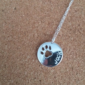 Personalized Sterling Silver Dog Paw Necklace: Pet Name Jewelry