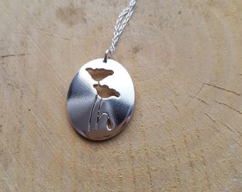 Silver poppy necklace, Remembrance Gift