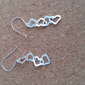 Sterling Silver Heart Dangle Earrings: Handmade 925 Silver Hook