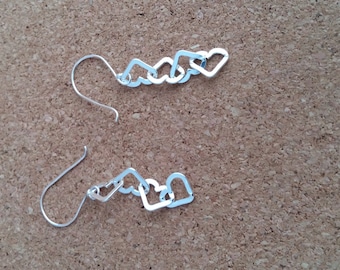Sterling Silver Heart Dangle Earrings: Handmade 925 Silver Hook
