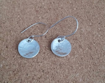 Disc dangle earrings sterling silver, Silver round dangle earrings