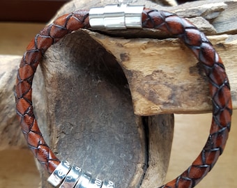 Personalized Leather Bracelet with Sterling Silver Charm Ring