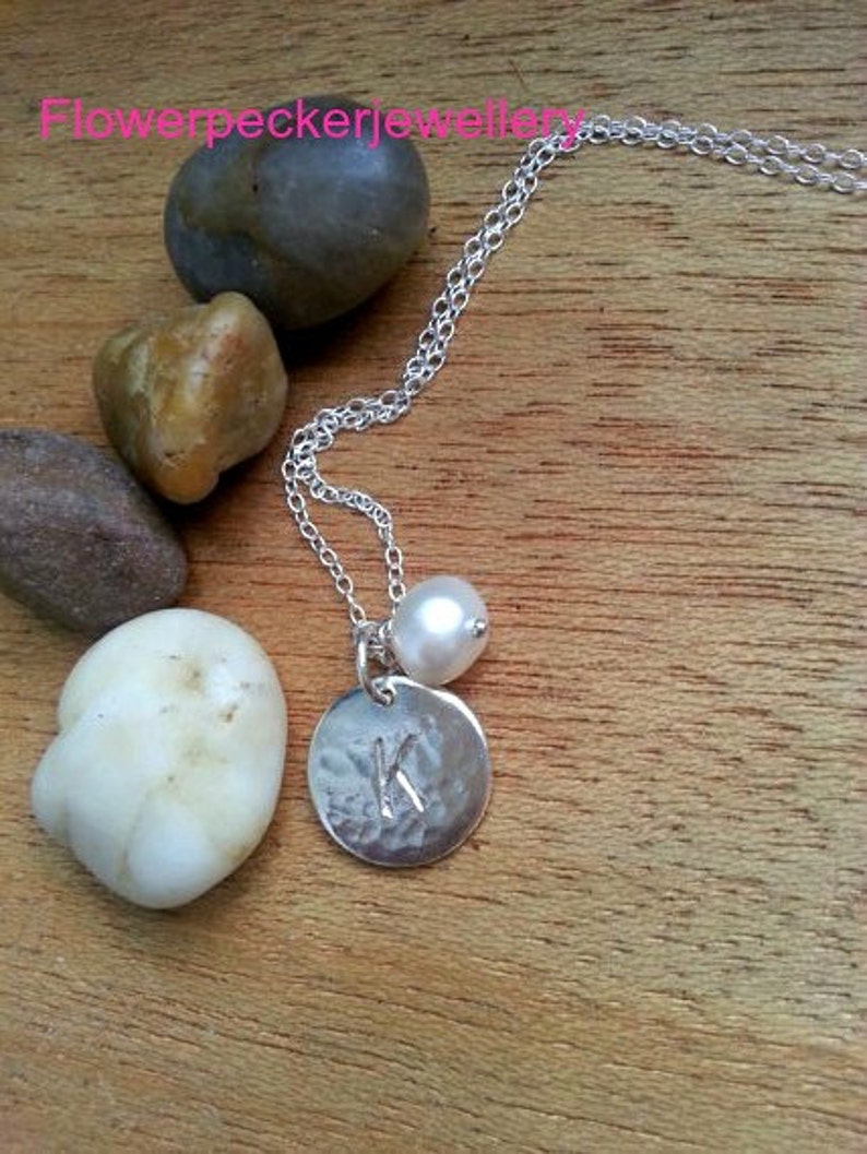 Initial Pearl Silver Pendant Personalized Silver Necklace Bridesmaid Gift Sterling Silver Initial Pendant