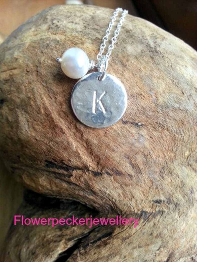 Initial Pearl Silver Pendant Personalized Silver Necklace Bridesmaid Gift Sterling Silver Initial Pendant