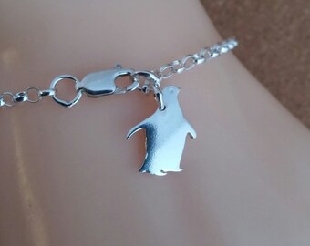 Sterling Silver Penguin Charm Bracelet: Dainty Animal Jewelry