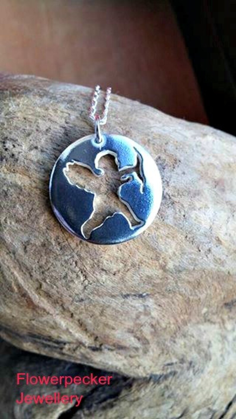 Angel necklace, Cherub necklace, Silver necklace, Pendant necklace, Sterling necklace, Religious jewelry, Protection pendant, Cherub gift image 2