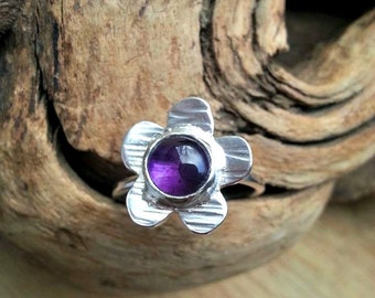 Handmade Sterling Silver Amethyst Ring: February Birthstone Flower Setting