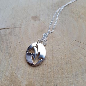 Snowdrop sterling silver necklace, Flower sterling silver pendant