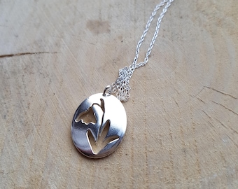 Sterling Silver Snowdrop Necklace: Hand Pierced Floral Pendant