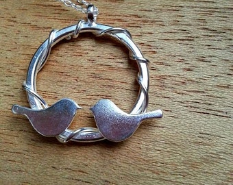 Lovebird necklace in sterling silver, Lovebird silver jewellery