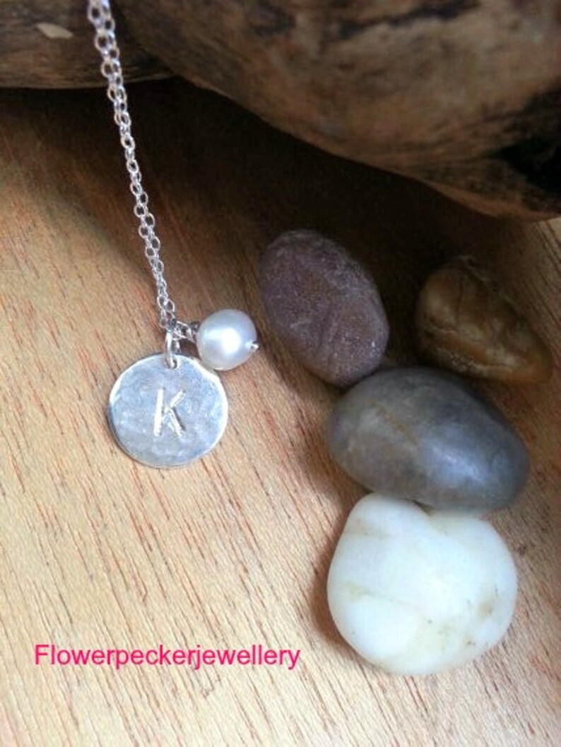 Initial Pearl Silver Pendant Personalized Silver Necklace Bridesmaid Gift Sterling Silver Initial Pendant