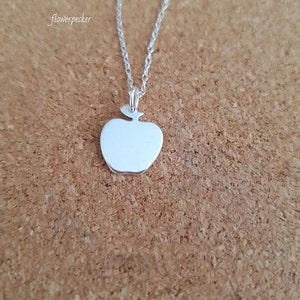 Apple necklace pendant sterling silver, Gift for teacher, Apple jewelry, Silver necklace