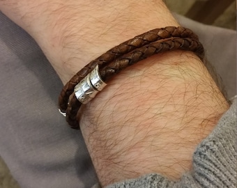 Custom Made Leather Bracelet  Braided Father&#39;s Day Gift Personalized Braided Leather Coordinates Braided Bracelet Mens Leather Bracelet