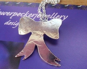 Hammered Sterling Silver Bow Necklace - Handmade in Scotland