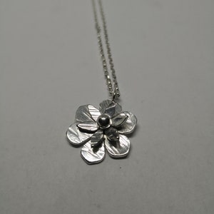 Handmade Sterling Silver Flower Pendant Necklace: Bark Pattern Charm