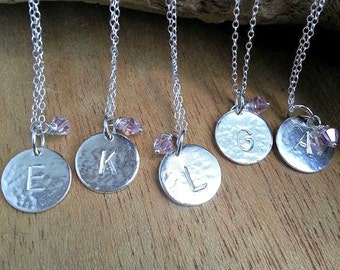 Initial Necklace Personalized Pendant Sterling Silver Necklace Bridesmaid Gift Hand Stamped Necklace