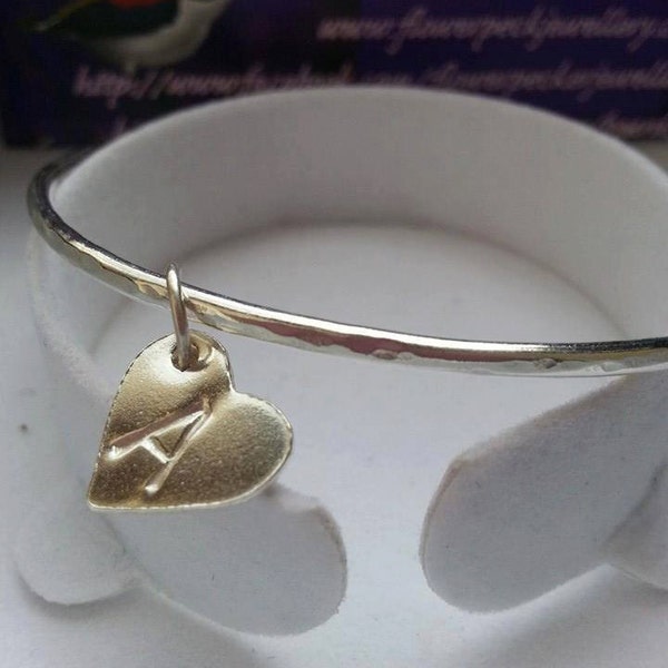 Stacking  Bangle Charm Bangle Heart Bracelet Jigsaw Bracelet Silver Bracelet Heart Charm Jewelry Bridesmaid Gift