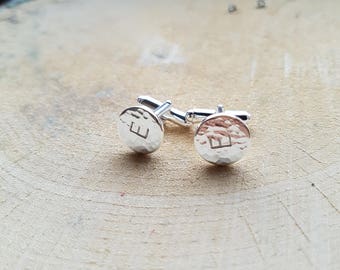 Letter E Cufflinks, Sterling Silver Cufflinks, Initial Silver Cufflinks, Personalised Cufflinks, Wedding gift, Gift for him, E cufflinks