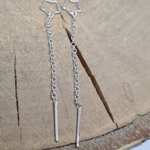 Threader star earrings in sterling silver, Star threader earrings