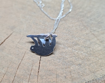 Sloth necklace in sterling silver, Animal silver jewellery