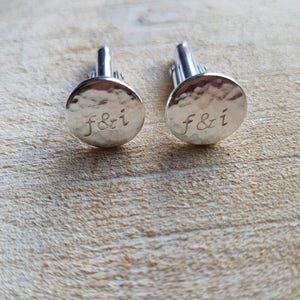 Personalized Sterling Silver Cufflinks: Hand Stamped Groom Gift