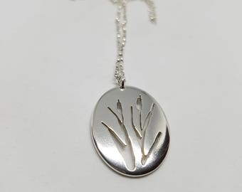 Sterling Silver Cattail Necklace: Nature Lover Gift