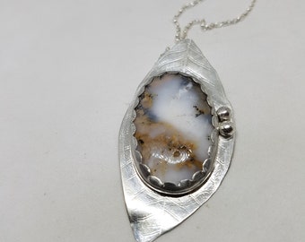 Dendritic Agate Sterling Silver Necklace: Leaf Pendant Jewelry