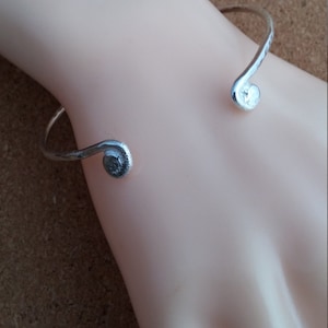 Handmade Sterling Silver Cuff Bangle: Curled End Bracelet