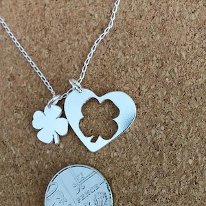 Clover Jewelry, Lucky Shamrock in Sterling Silver, Mother Daughter Pendant, Heart Mother Daughter Jewelry