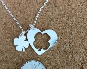 Clover Jewelry, Lucky Shamrock in Sterling Silver, Mother Daughter Pendant, Heart Mother Daughter Jewelry