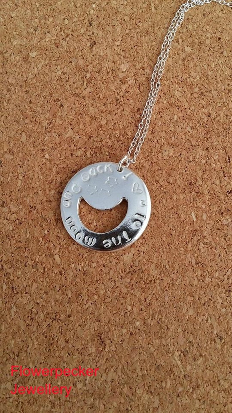 I love you to the moon and back Pendant Necklace Sterling Silver Necklace Mothers Gift Inspirational Jewelry Silver Pendant image 4