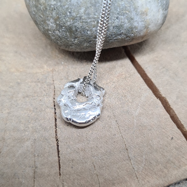Molten pebble silver necklace, Silver nugget jewellery