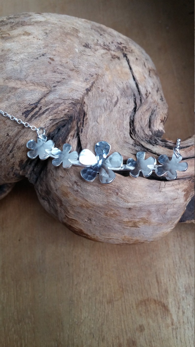 Flower Necklace, Statement Jewelry,, Gift for Her Silver Flower Jewelry, Nature necklace, Flower pendant, Floral necklace, Silver necklace image 3